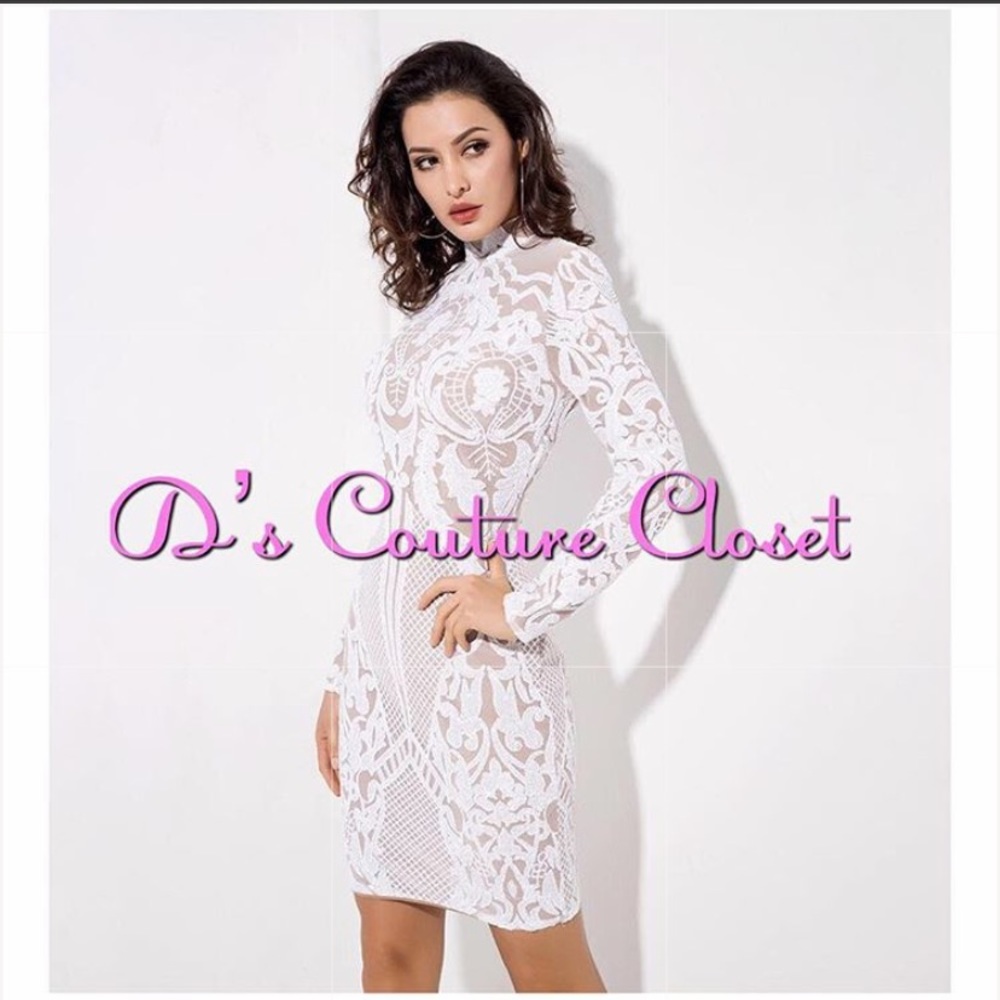 New white mesh dress with sequins